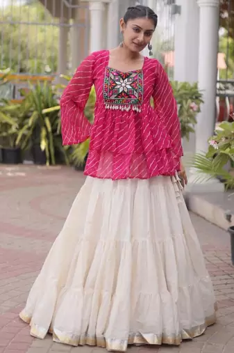 white cotton silk plain traditional lehenga choli with free size upto 44