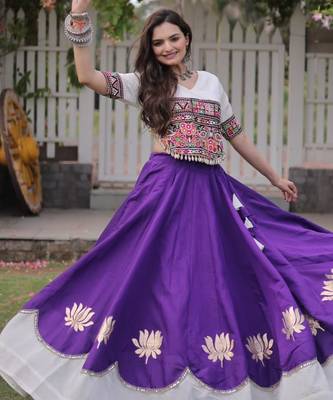 purple silk blend embroidered traditional lehenga choli with free size upto 44 2