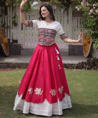 pink silk blend embroidered traditional lehenga choli with free size upto 44 1