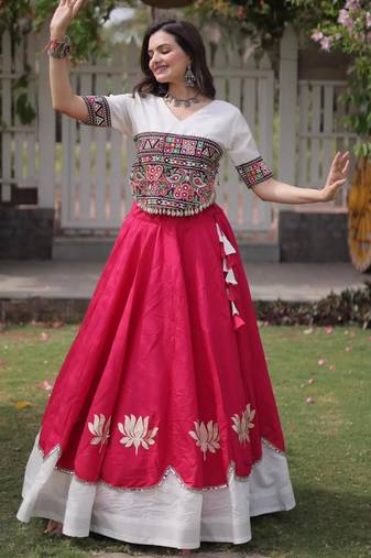 pink silk blend embroidered traditional lehenga choli with free size upto 44