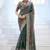 Kanjivaram olive gray embroidered floral border moss shimmer saree with unstitched blouse