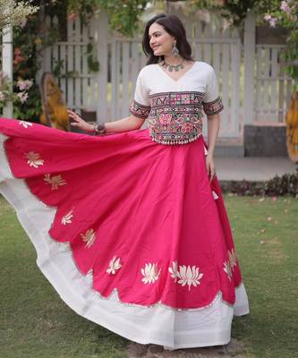 pink silk blend embroidered traditional lehenga choli with free size upto 44 2