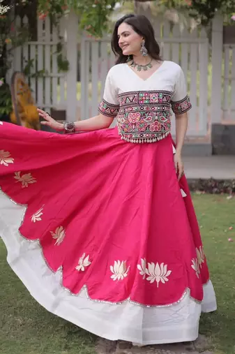 pink silk blend embroidered traditional lehenga choli with free size upto 44