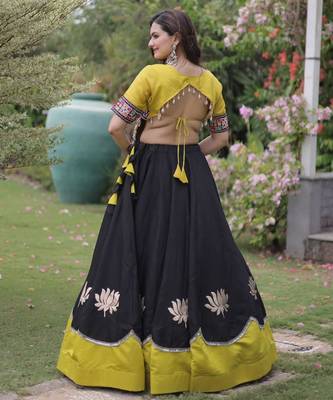 black silk blend embroidered traditional lehenga choli with free size upto 44 2