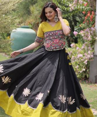 black silk blend embroidered traditional lehenga choli with free size upto 44 3