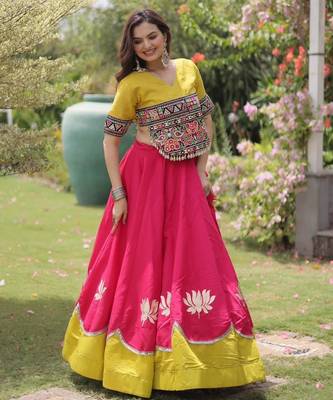 pink silk blend embroidered traditional lehenga choli with free size upto 44 3