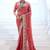 Designer rose pink embroidered floral border moss shimmer saree with unstitched blouse