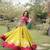 yellow silk blend embroidered traditional lehenga choli with free size upto 44