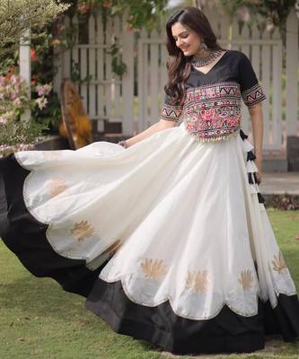 white silk blend embroidered traditional lehenga choli with free size upto 44 1