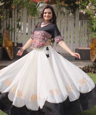 white silk blend embroidered traditional lehenga choli with free size upto 44 2