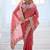 Designer rose pink embroidered floral border moss shimmer saree with unstitched blouse