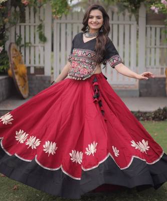 red silk blend embroidered traditional lehenga choli with free size upto 44 2