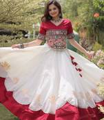 white silk blend embroidered traditional lehenga choli with free size upto 44