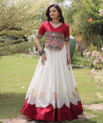 white silk blend embroidered traditional lehenga choli with free size upto 44 2