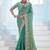 Pure sea green embroidered floral border moss shimmer saree with unstitched blouse