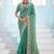 Pure sea green embroidered floral border moss shimmer saree with unstitched blouse