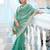 Pure sea green embroidered floral border moss shimmer saree with unstitched blouse