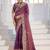 Light weight wine purple embroidered floral border moss shimmer saree with unstitched blouse