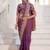 Light weight wine purple embroidered floral border moss shimmer saree with unstitched blouse