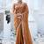 Fashionable brown embroidered border motifs moss shimmer saree with unstitched blouse