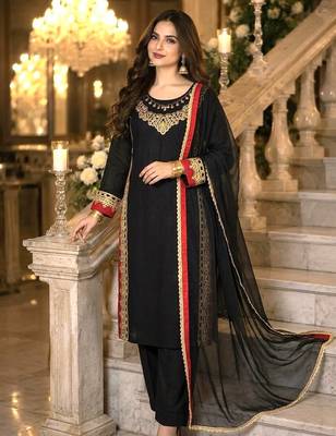 Black Color Sequence And  Embroidery Work Silk Blend Salwar Suit  1
