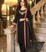 Black Color Sequence And  Embroidery Work Silk Blend Salwar Suit 