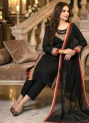 Black Color Sequence And  Embroidery Work Silk Blend Salwar Suit  2