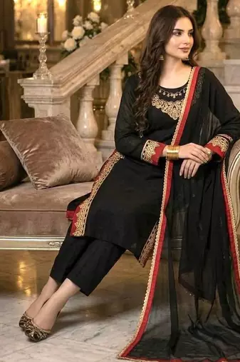 Black Color Sequence And  Embroidery Work Silk Blend Salwar Suit 