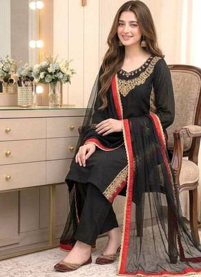 Black Color Sequence And  Embroidery Work Silk Blend Salwar Suit  3