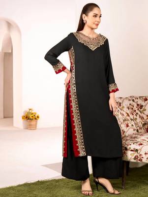 Black Color Sequence And  Embroidery Work Silk Blend Salwar Suit  4