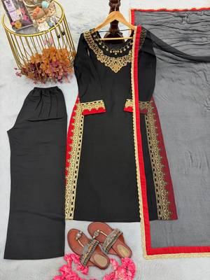 Black Color Sequence And  Embroidery Work Silk Blend Salwar Suit  5