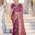 Floral purple embroidered border motifs moss shimmer saree with unstitched blouse