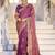 Floral purple embroidered border motifs moss shimmer saree with unstitched blouse