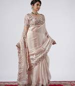 Bollywood peach full embroidery work shimmer saree with unstitched blouse
