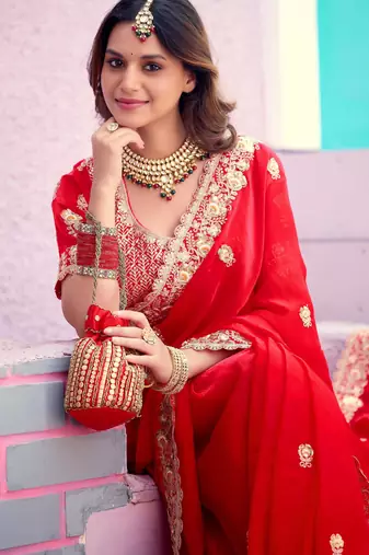 Light weight raani embroidered border motifs fandy satin saree with unstitched blouse