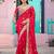 Fashionable red embroidered border motifs fandy satin saree with unstitched blouse