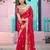 Fashionable red embroidered border motifs fandy satin saree with unstitched blouse