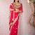 Fashionable red embroidered border motifs fandy satin saree with unstitched blouse