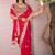 Fashionable red embroidered border motifs fandy satin saree with unstitched blouse