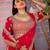 Fashionable red embroidered border motifs fandy satin saree with unstitched blouse