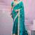 soft silk blend teal blue embroidered border motifs fandy satin saree with unstitched blouse