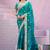 soft silk blend teal blue embroidered border motifs fandy satin saree with unstitched blouse