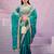 soft silk blend teal blue embroidered border motifs fandy satin saree with unstitched blouse
