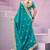 soft silk blend teal blue embroidered border motifs fandy satin saree with unstitched blouse