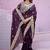Celebrity type wine purple embroidered border motifs fandy satin saree with unstitched blouse