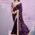 Celebrity type wine purple embroidered border motifs fandy satin saree with unstitched blouse