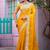 Floral yellow embroidered border motifs fandy satin saree with unstitched blouse