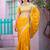 Floral yellow embroidered border motifs fandy satin saree with unstitched blouse