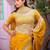 Floral yellow embroidered border motifs fandy satin saree with unstitched blouse
