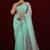 Embellished aqua sea green sequin embroidery embroidered border net saree with unstitched blouse